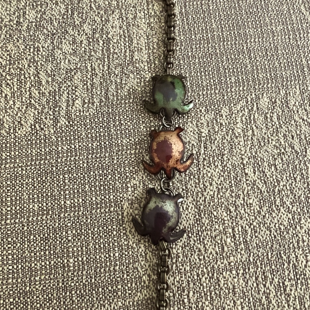 Handmade enamel painted copper turtle bracelet